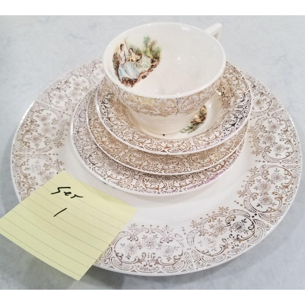 American Limoges serving for 1 Triumph China d’Or 22K Gold Set of 5 vtg